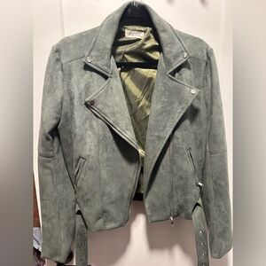 Olive suede moto jacket